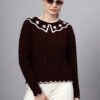 S29_WINE_01_7 MODKLINE Women’s Wine Winter Sweater – Floral Collar & Textured Knit