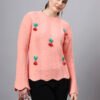 S30_BABYPINK_01_1 Round Neck Flowered Patch Work Design With Premium Acrylic Wool Women Knitted Top & Sweater