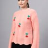 S30_BABYPINK_01_3 Round Neck Flowered Patch Work Design With Premium Acrylic Wool Women Knitted Top & Sweater