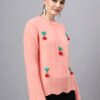 S30_BABYPINK_01_4 Round Neck Flowered Patch Work Design With Premium Acrylic Wool Women Knitted Top & Sweater