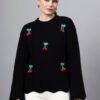 S30_BLACK_01_1 Round Neck Flowered Patch Work Design With Premium Acrylic Wool Women Knitted Top & Sweater