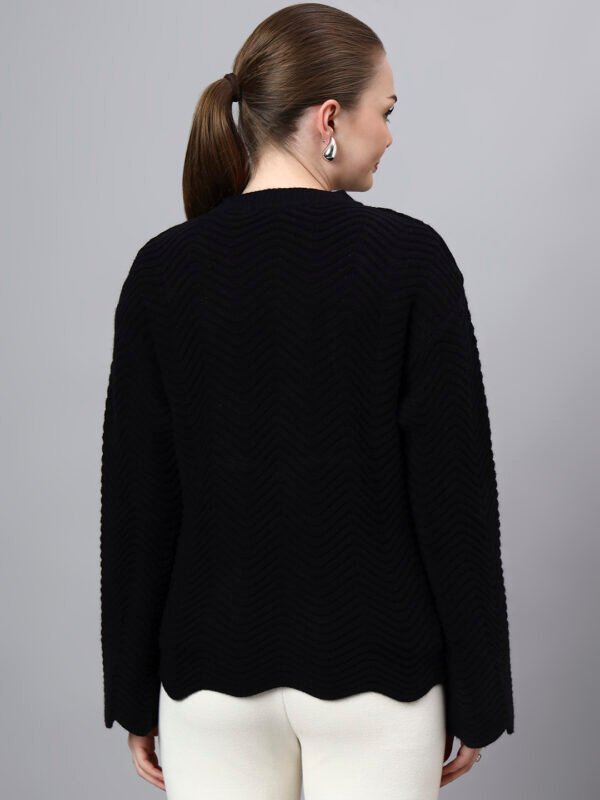 S30_BLACK_01_2 Round Neck Flowered Patch Work Design With Premium Acrylic Wool Women Knitted Top & Sweater