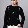 S30_BLACK_01_3 Round Neck Flowered Patch Work Design With Premium Acrylic Wool Women Knitted Top & Sweater