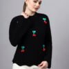 S30_BLACK_01_4 Round Neck Flowered Patch Work Design With Premium Acrylic Wool Women Knitted Top & Sweater