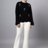 S30_BLACK_01_6 Round Neck Flowered Patch Work Design With Premium Acrylic Wool Women Knitted Top & Sweater