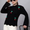 S30_BLACK_01_7 Round Neck Flowered Patch Work Design With Premium Acrylic Wool Women Knitted Top & Sweater