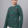 S30_GREEN_01_3 Round Neck Flowered Patch Work Design With Premium Acrylic Wool Women Knitted Top & Sweater