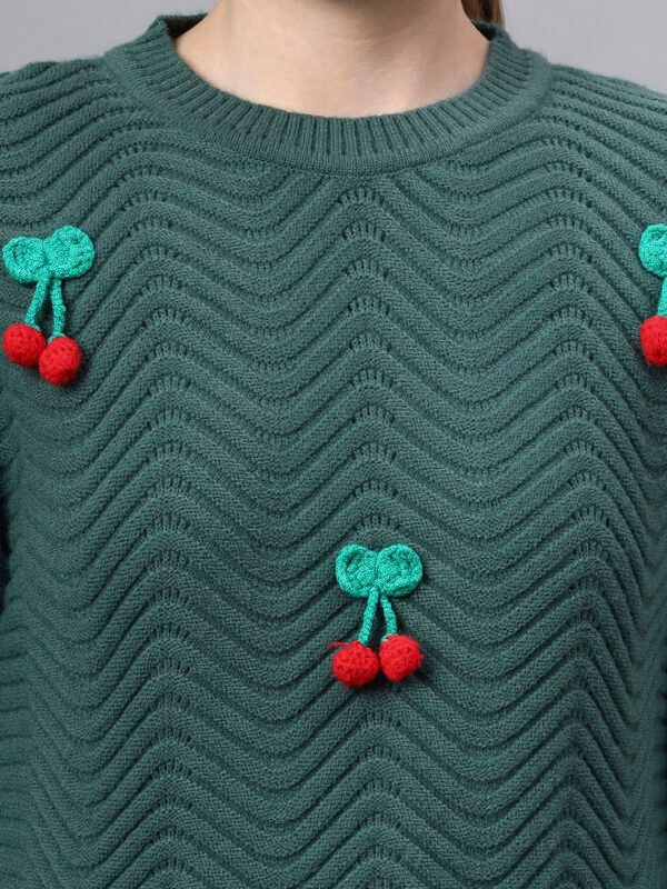 S30_GREEN_01_5 Round Neck Flowered Patch Work Design With Premium Acrylic Wool Women Knitted Top & Sweater