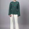 S30_GREEN_01_6 Round Neck Flowered Patch Work Design With Premium Acrylic Wool Women Knitted Top & Sweater