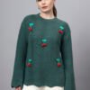 S30_GREEN_01_7 Round Neck Flowered Patch Work Design With Premium Acrylic Wool Women Knitted Top & Sweater