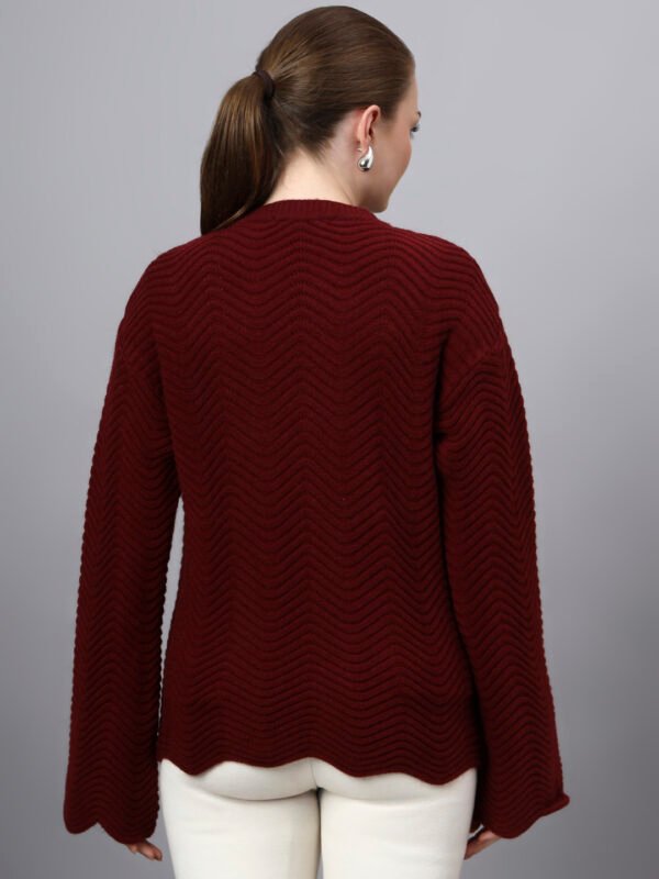 S30_MAROON_01_2 Round Neck Flowered Patch Work Design With Premium Acrylic Wool Women Knitted Top & Sweater