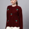 S30_MAROON_01_3 Round Neck Flowered Patch Work Design With Premium Acrylic Wool Women Knitted Top & Sweater