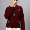 S30_MAROON_01_4 Round Neck Flowered Patch Work Design With Premium Acrylic Wool Women Knitted Top & Sweater