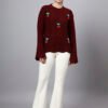 S30_MAROON_01_6 Round Neck Flowered Patch Work Design With Premium Acrylic Wool Women Knitted Top & Sweater