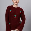 S30_MAROON_01_7 Round Neck Flowered Patch Work Design With Premium Acrylic Wool Women Knitted Top & Sweater