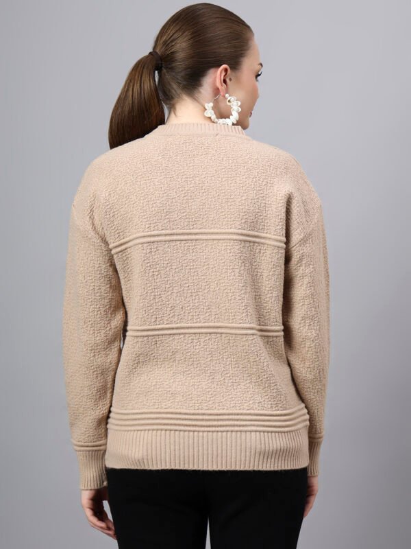 S31_BEIGE_01_2 Round Neck Self Design Design With Premium Acrylic Wool Women Knitted Top & Sweater