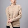 S31_BEIGE_01_4 Round Neck Self Design Design With Premium Acrylic Wool Women Knitted Top & Sweater
