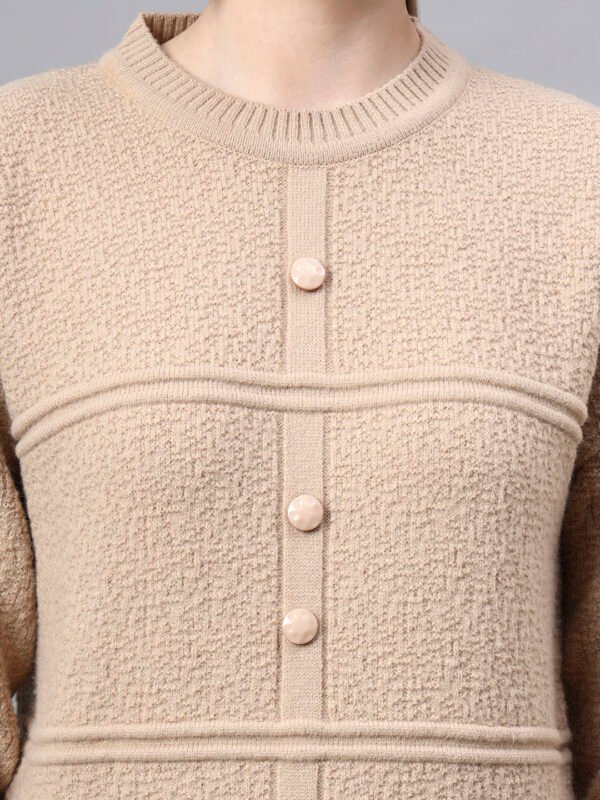 S31_BEIGE_01_5 Round Neck Self Design Design With Premium Acrylic Wool Women Knitted Top & Sweater