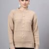 S31_BEIGE_01_7 Round Neck Self Design Design With Premium Acrylic Wool Women Knitted Top & Sweater