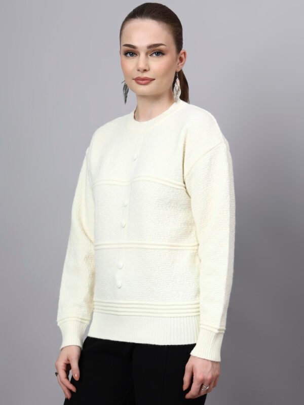 S31_OFFWHITE_01_3 Round Neck Self Design Design With Premium Acrylic Wool Women Knitted Top & Sweater