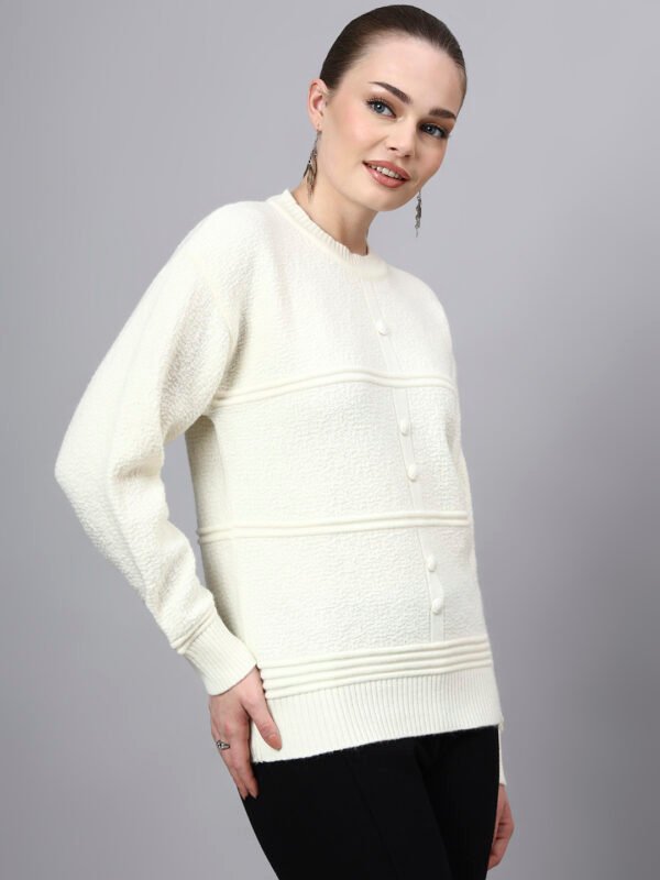 S31_OFFWHITE_01_4 Round Neck Self Design Design With Premium Acrylic Wool Women Knitted Top & Sweater