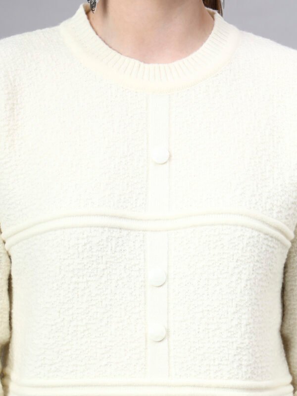 S31_OFFWHITE_01_5 Round Neck Self Design Design With Premium Acrylic Wool Women Knitted Top & Sweater