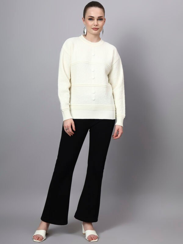S31_OFFWHITE_01_6 Round Neck Self Design Design With Premium Acrylic Wool Women Knitted Top & Sweater
