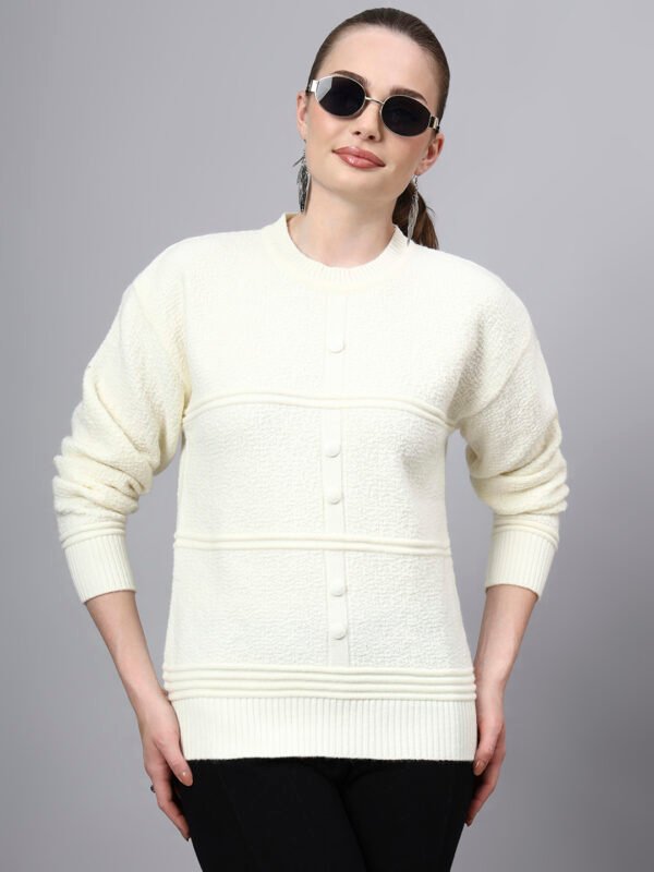 S31_OFFWHITE_01_7 Round Neck Self Design Design With Premium Acrylic Wool Women Knitted Top & Sweater