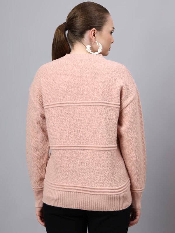 S31_PEACH_01_2 Round Neck Self Design Design With Premium Acrylic Wool Women Knitted Top & Sweater