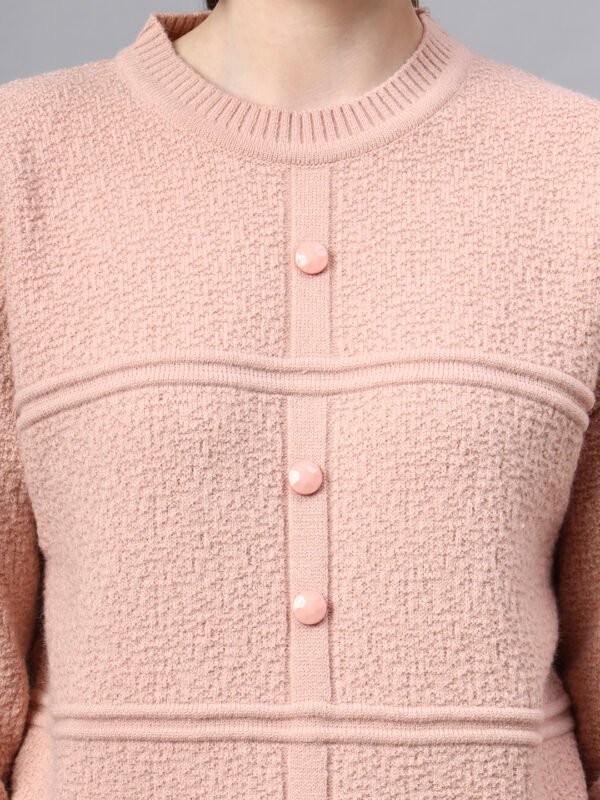 S31_PEACH_01_5 Round Neck Self Design Design With Premium Acrylic Wool Women Knitted Top & Sweater