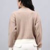Spread Collar Self Design With Premium Acrylic Wool Women Knitted Top & Sweater