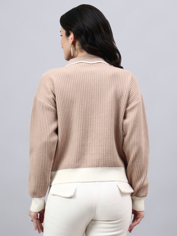 Spread Collar Self Design With Premium Acrylic Wool Women Knitted Top & Sweater