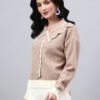 Spread Collar Self Design With Premium Acrylic Wool Women Knitted Top & Sweater