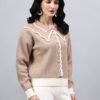 Spread Collar Self Design With Premium Acrylic Wool Women Knitted Top & Sweater