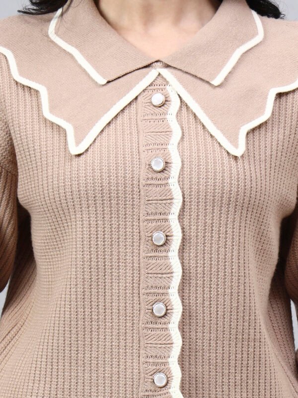 Spread Collar Self Design With Premium Acrylic Wool Women Knitted Top & Sweater