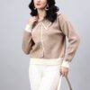 Spread Collar Self Design With Premium Acrylic Wool Women Knitted Top & Sweater