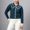 Spread Collar Self Design With Premium Acrylic Wool Women Knitted Top & Sweater