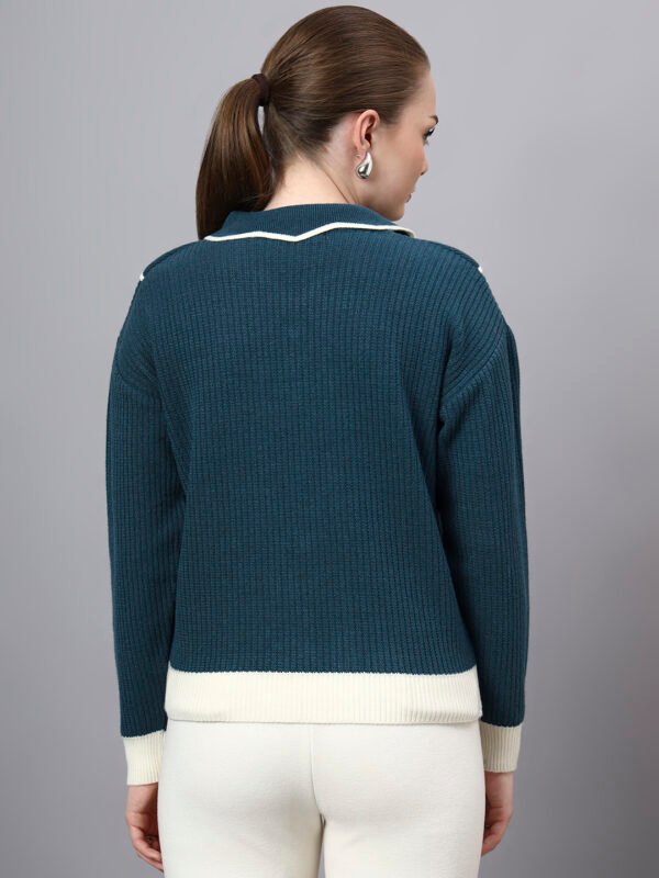 Spread Collar Self Design With Premium Acrylic Wool Women Knitted Top & Sweater