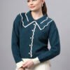 Spread Collar Self Design With Premium Acrylic Wool Women Knitted Top & Sweater