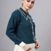 Spread Collar Self Design With Premium Acrylic Wool Women Knitted Top & Sweater