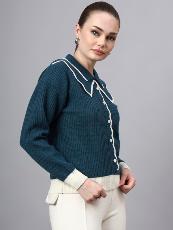 Spread Collar Self Design With Premium Acrylic Wool Women Knitted Top & Sweater