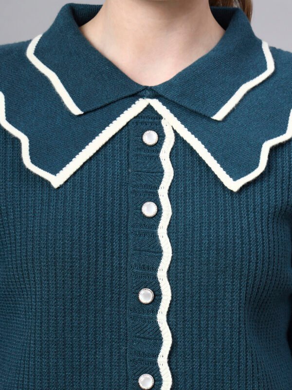 Spread Collar Self Design With Premium Acrylic Wool Women Knitted Top & Sweater