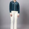 Spread Collar Self Design With Premium Acrylic Wool Women Knitted Top & Sweater