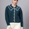 Spread Collar Self Design With Premium Acrylic Wool Women Knitted Top & Sweater