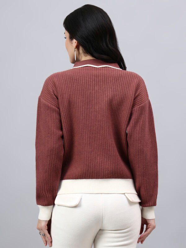 Spread Collar Self Design With Premium Acrylic Wool Women Knitted Top & Sweater