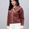 Spread Collar Self Design With Premium Acrylic Wool Women Knitted Top & Sweater