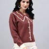 Spread Collar Self Design With Premium Acrylic Wool Women Knitted Top & Sweater