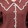 Spread Collar Self Design With Premium Acrylic Wool Women Knitted Top & Sweater