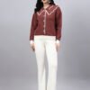 Spread Collar Self Design With Premium Acrylic Wool Women Knitted Top & Sweater