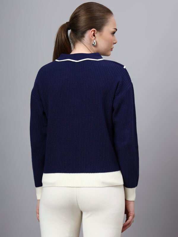 S32_ROYALBLUE_01_2 Spread Collar Self Design With Premium Acrylic Wool Women Knitted Top & Sweater
